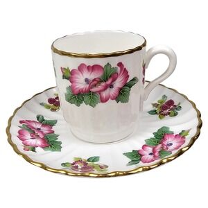 Spode Fine Bone China Tea Cup Saucer Set Pink Floral Gold Trim Danbury Mint